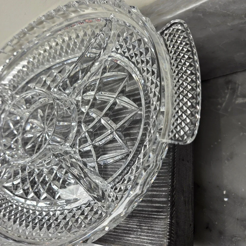 OLIVIA Fine Full Lead Glass Crystal Oval Relish Serving Dish Western Germany 14